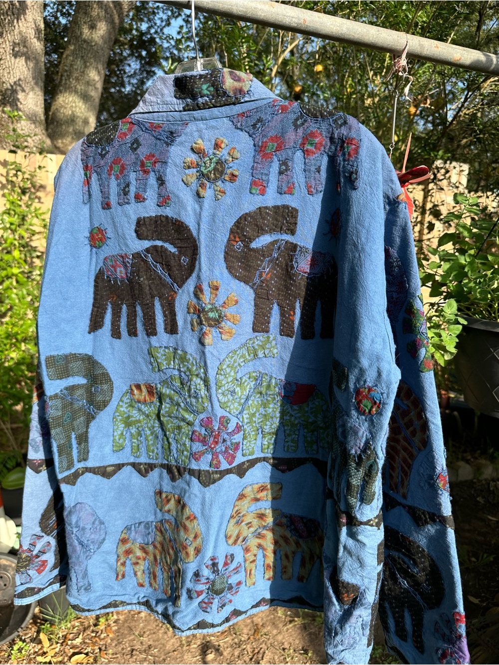 VTG Indian Tropical Fashion Elephant Patchwork Quilted Applique Jacket Indigo L - Picture 5 of 7